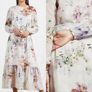 Ted Baker Kally Crepe Dress Womens Size 6 / Medium (TB 2) Midi Boho Garden Party
